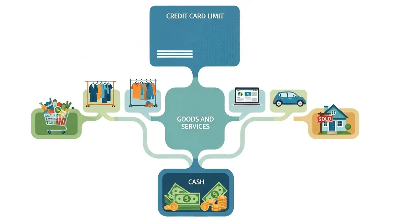 신용카드 한도 현금화 관련 안전한 거래 프로세스를 보여주는 다이어그램